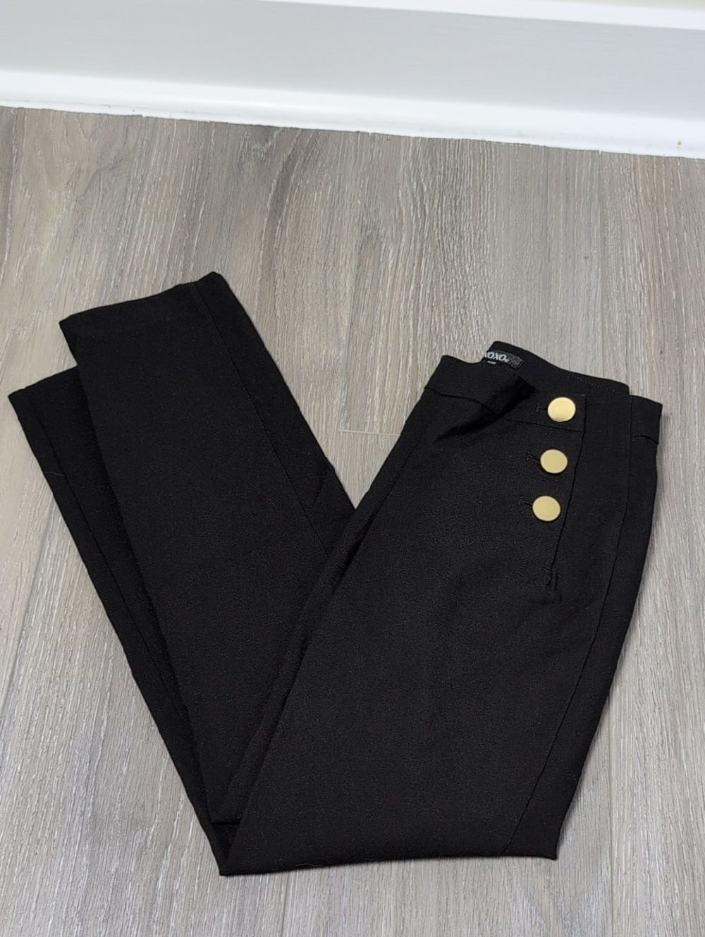 XOXO Black High-Waist Trousers with Button Accent